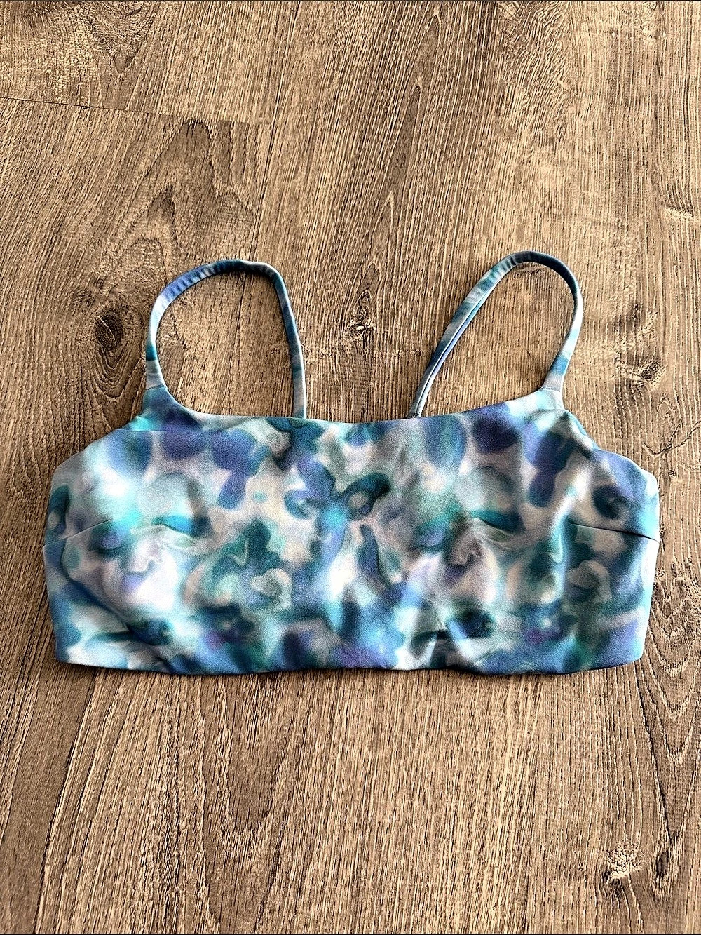 Lululemon Wunder Train Strappy Racer Bra 12 Watercolor print blue green